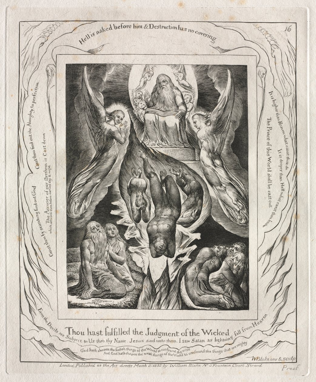 Jobs bok: Pl. 16, Du har oppfylt de ondes dom, 1825. av William Blake