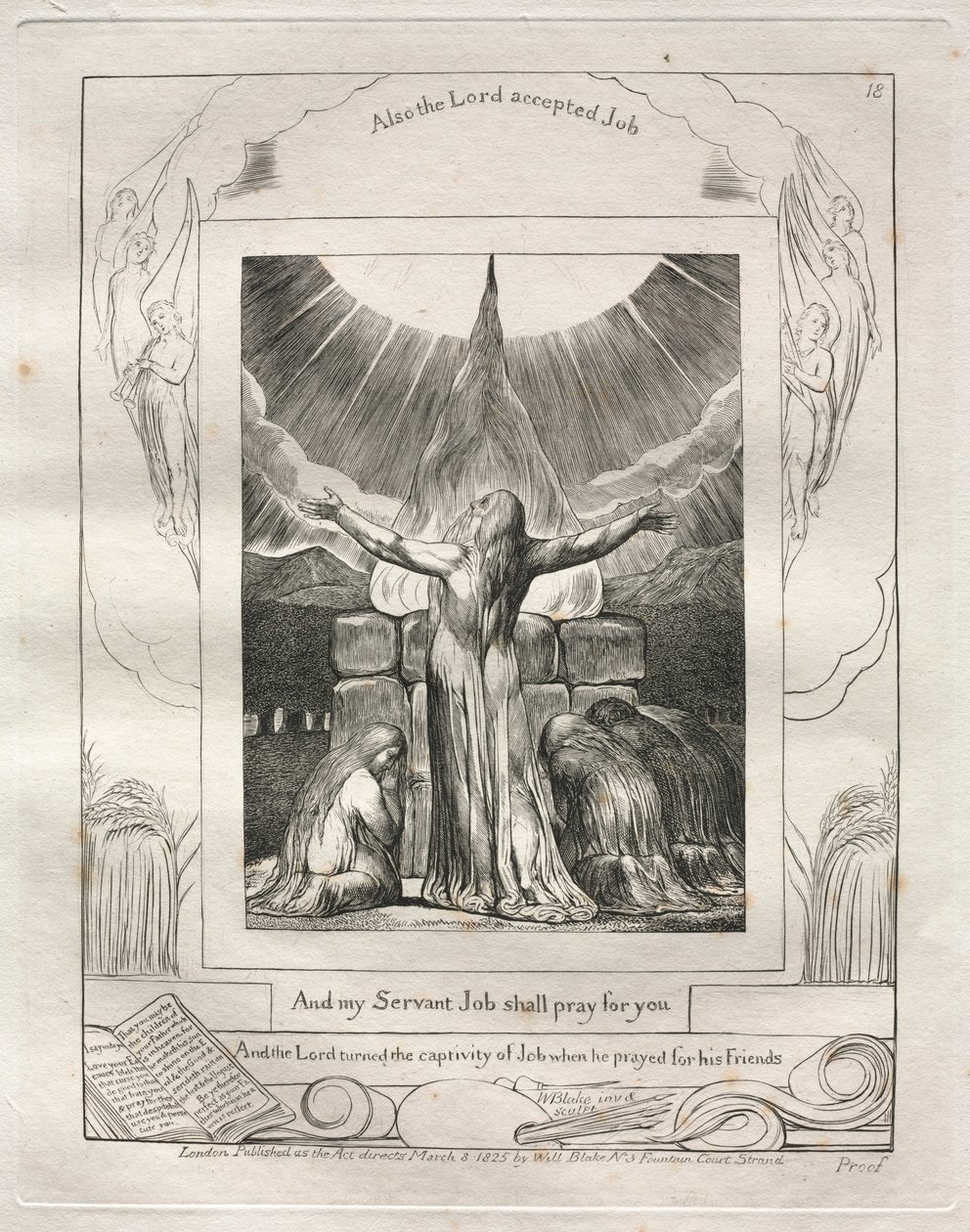 Jobs bok: Pl. 18, Og min tjener Job skal be for deg, 1825. av William Blake