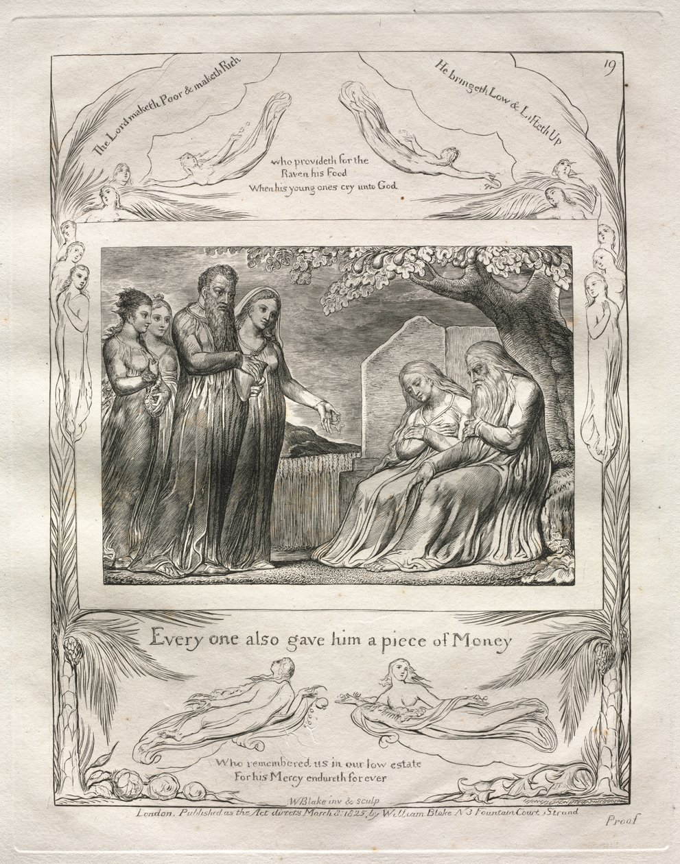 Jobs bok: Pl. 19, Hver og en ga ham også et stykke penger av William Blake