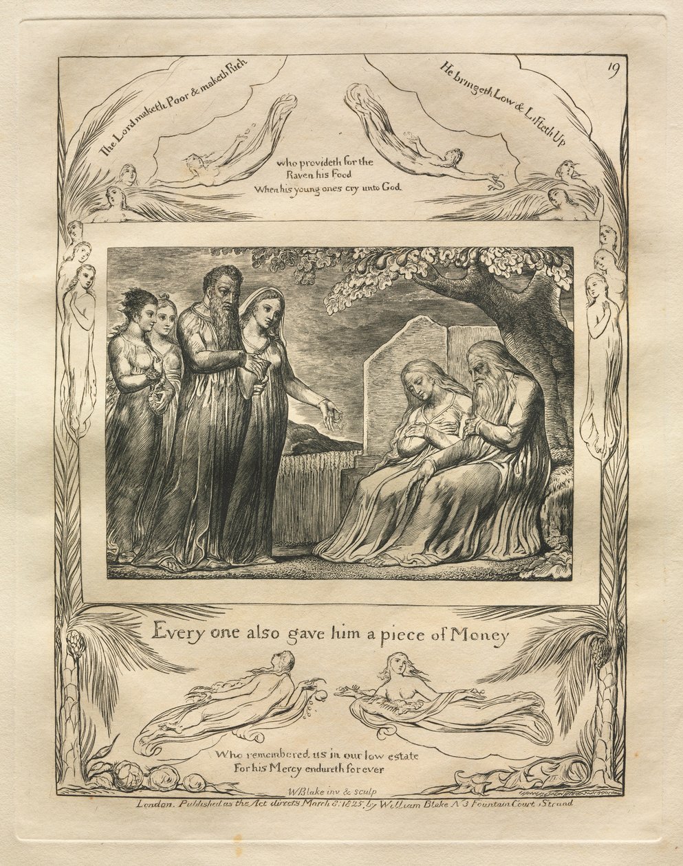 Jobs bok: Pl. 19, Hver og en ga ham også et stykke penger, 1825. av William Blake