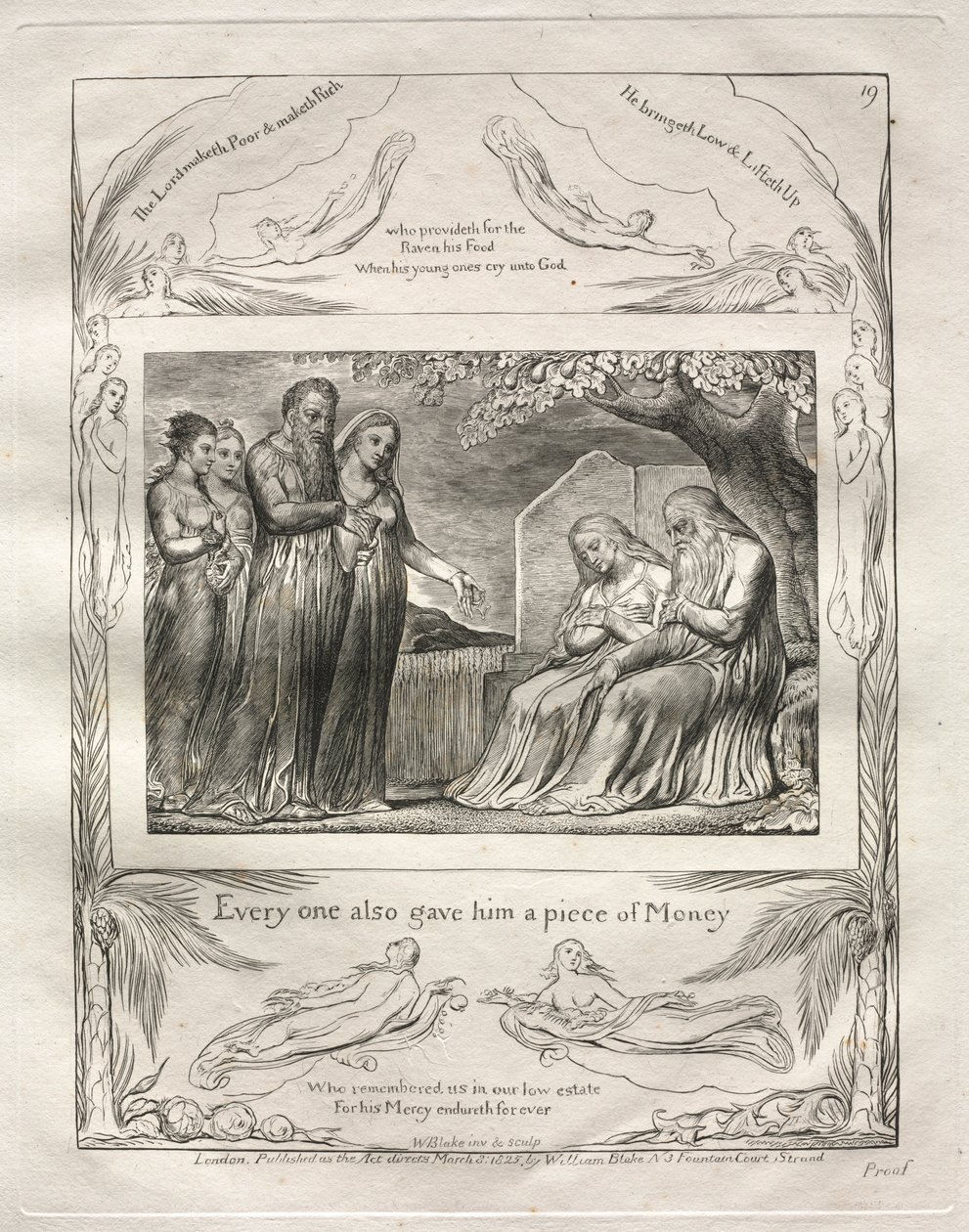 Jobs bok: Pl. 19, Hver og en ga ham også et stykke penger, 1825. av William Blake