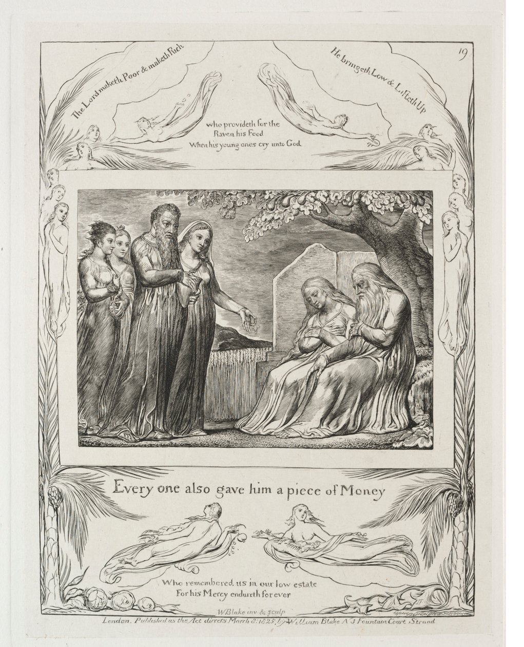 Jobs bok: Pl. 19, Hver og en ga ham også et stykke penger, 1825. av William Blake