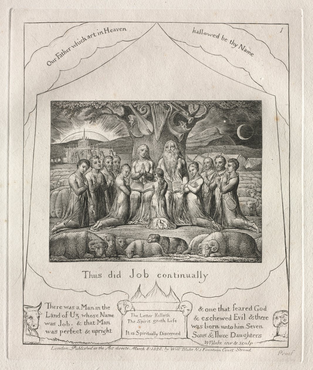 Jobs bok: Pl. 1, Slik gjorde Job kontinuerlig, 1825. av William Blake