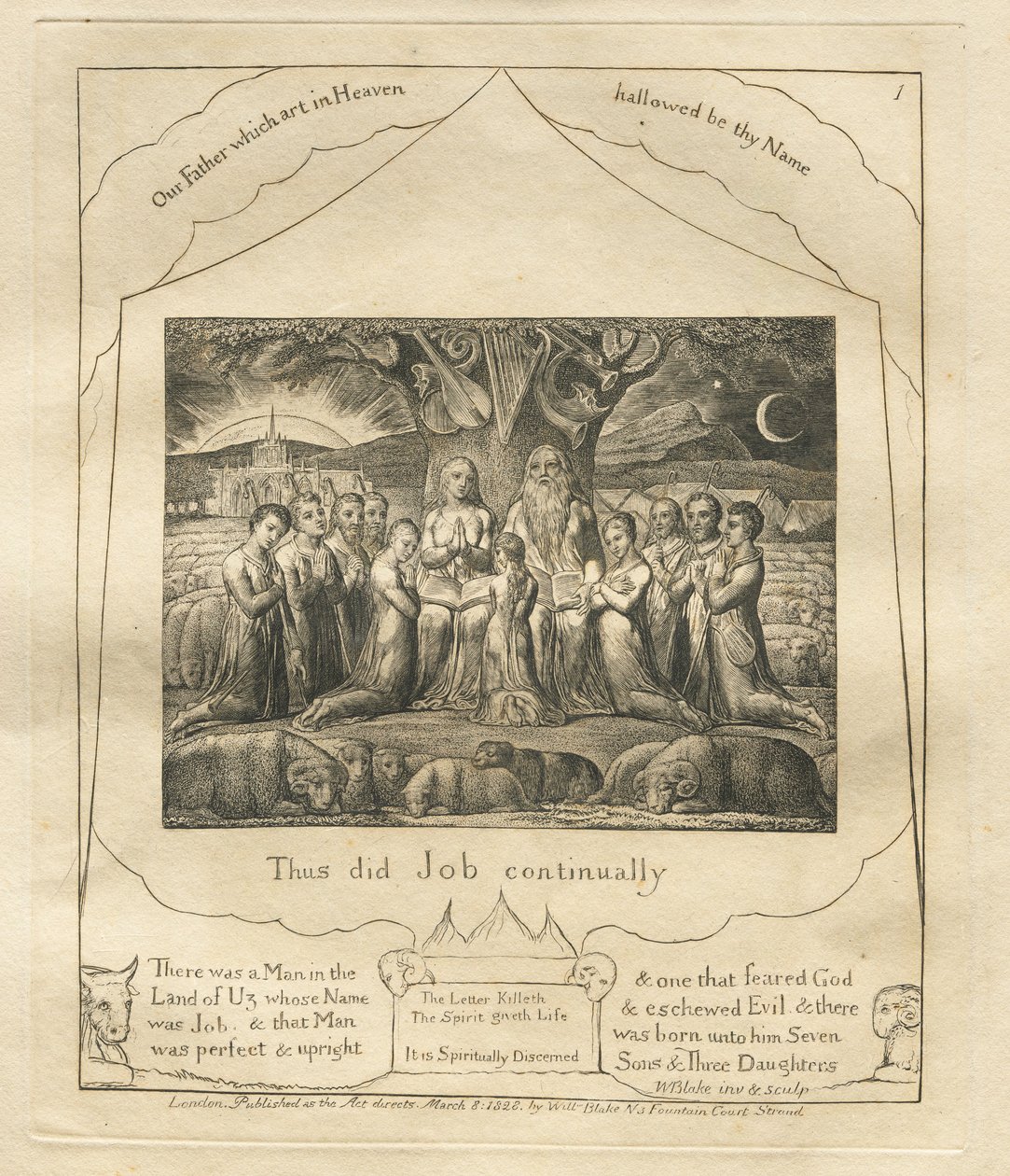 Jobs bok: Pl. 1, Slik gjorde Job kontinuerlig, 1825. av William Blake