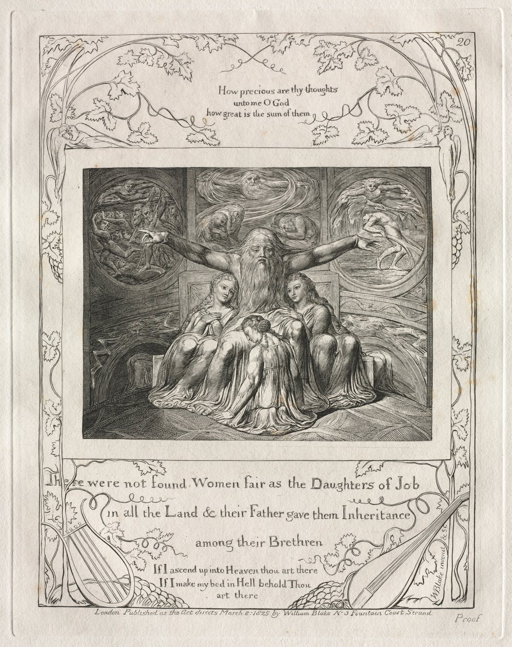 Jobs bok: Pl. 20, Det ble ikke funnet kvinner rettferdige som Jobs døtre, 1825. av William Blake