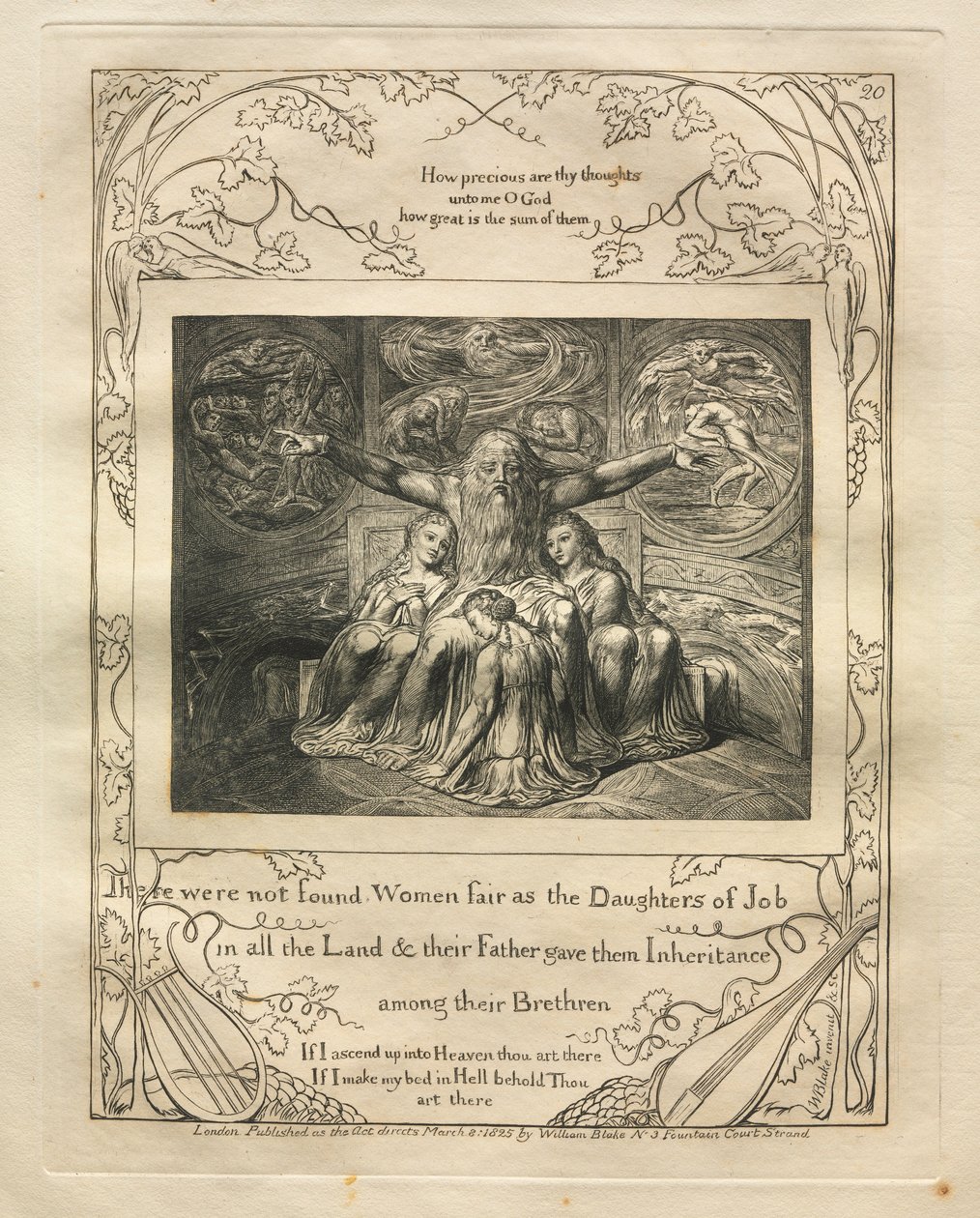 Jobs bok: Pl. 20, Det ble ikke funnet kvinner vakre som Jobs døtre i hele landet, av William Blake