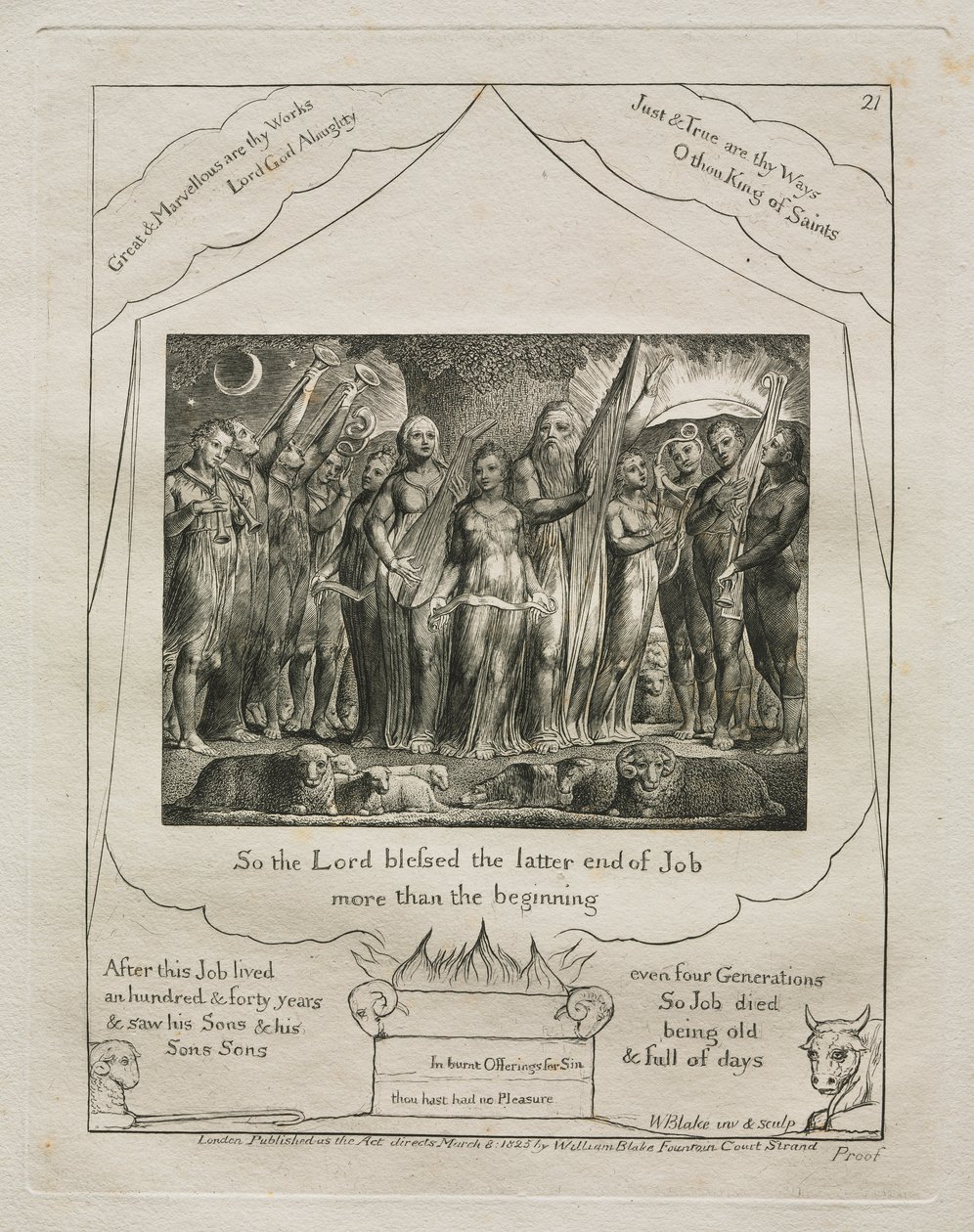 Jobs bok: Pl. 21, Så Herren velsignet den siste ende av Job / mer enn begynnelsen av William Blake