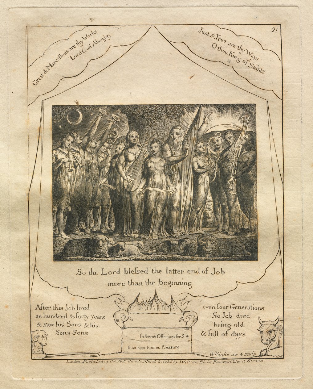 Jobs bok: Pl. 21, Så Herren velsignet den siste ende av Job / mer enn begynnelsen av William Blake