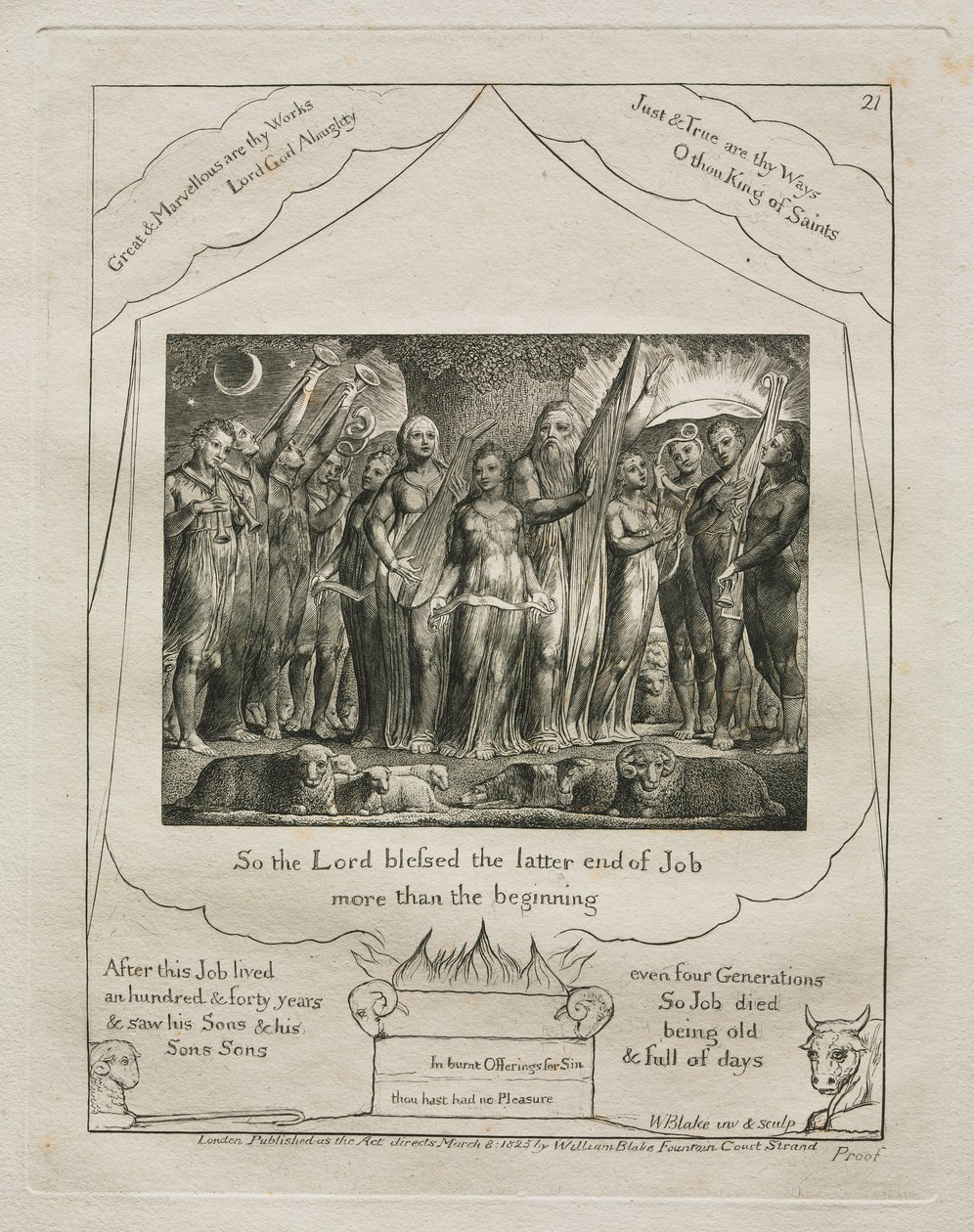 Jobs bok: Pl. 21, Så Herren velsignet den siste slutten av Job mer enn 1825. av William Blake