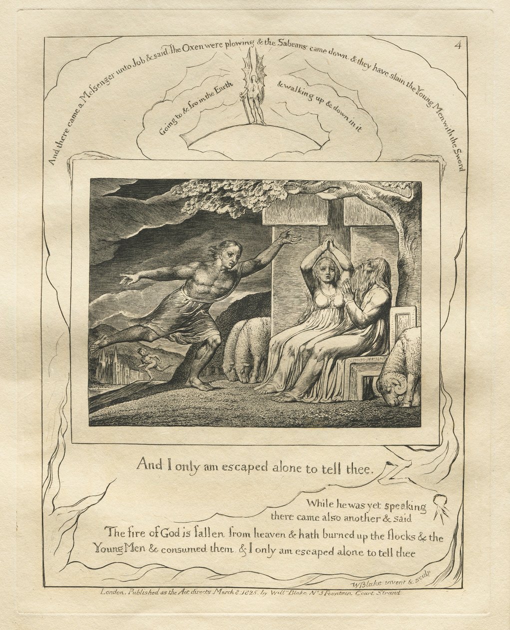 Jobs bok: Pl. 4, Og jeg er bare rømt alene for å fortelle deg, 1825. av William Blake
