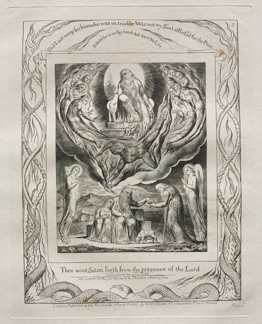 Jobs bok: Pl. 5, Så gikk Satan ut fra Herrens nærhet, 1825. av William Blake