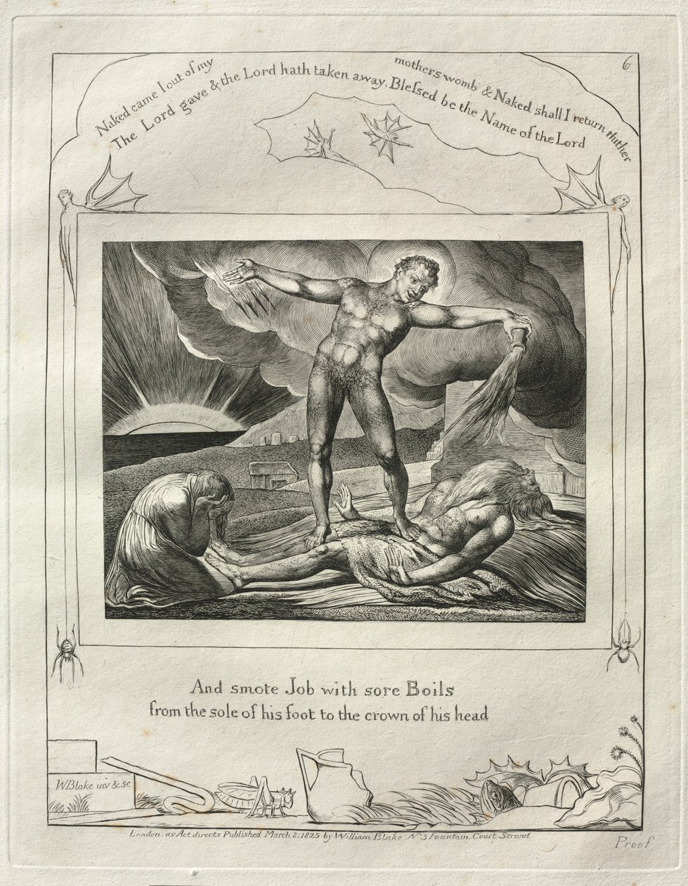Jobs bok: Pl. 6, og slo Job med såre byller fra fotsålen..., 1825. av William Blake