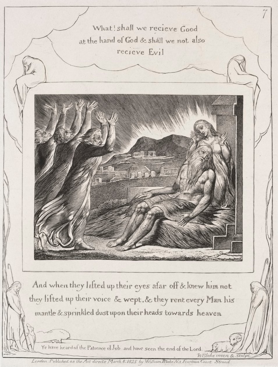 Jobs bok: Pl. 7, Og da de hadde løftet øynene, 1825. av William Blake