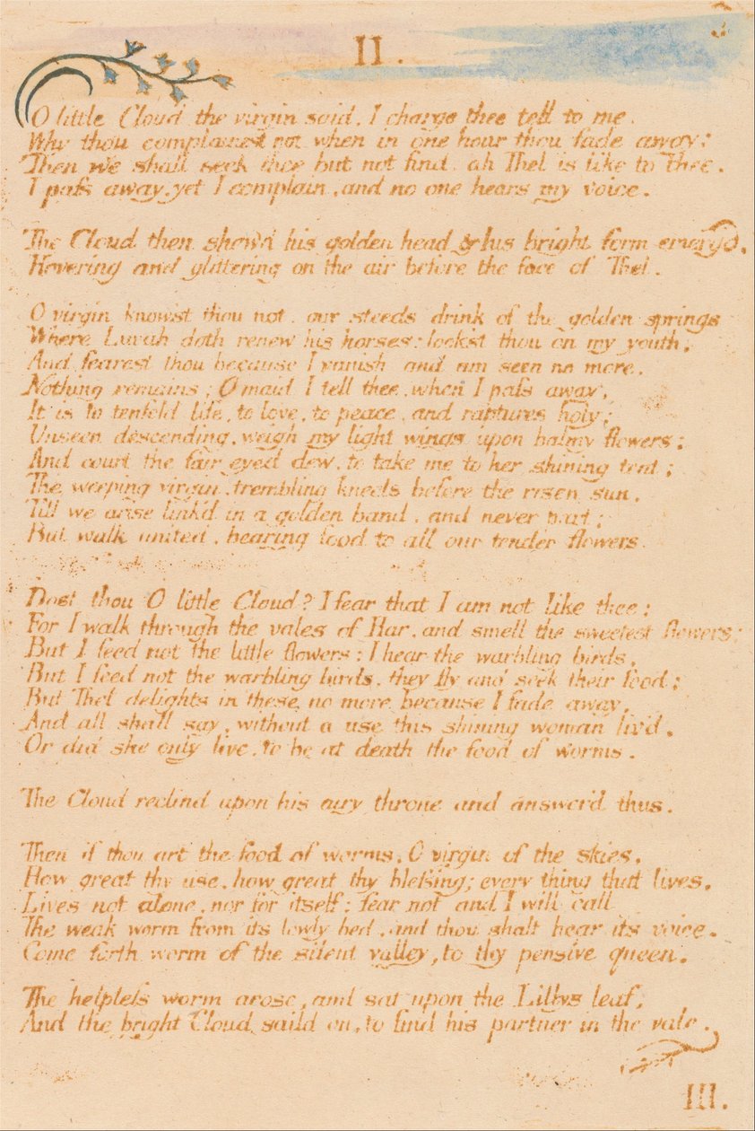 The Book of Thel, Plate 5, II. , O lille sky . . . . av William Blake