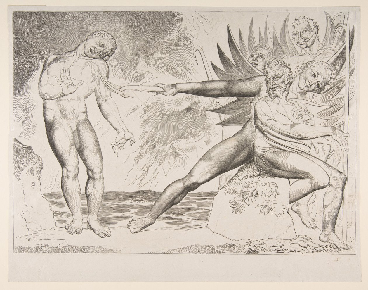 The Circle of Corrupt Officials: The Devils Tormenting Ciampolo, fra Dantes Infer..., ca. 1825-27. av William Blake