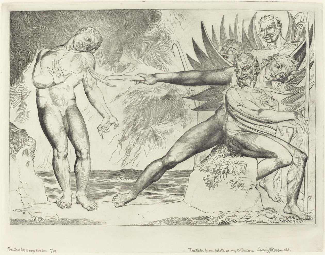 Sirkelen til de korrupte tjenestemenn, The Devils Tormenting Ciampolo, 1827. av William Blake