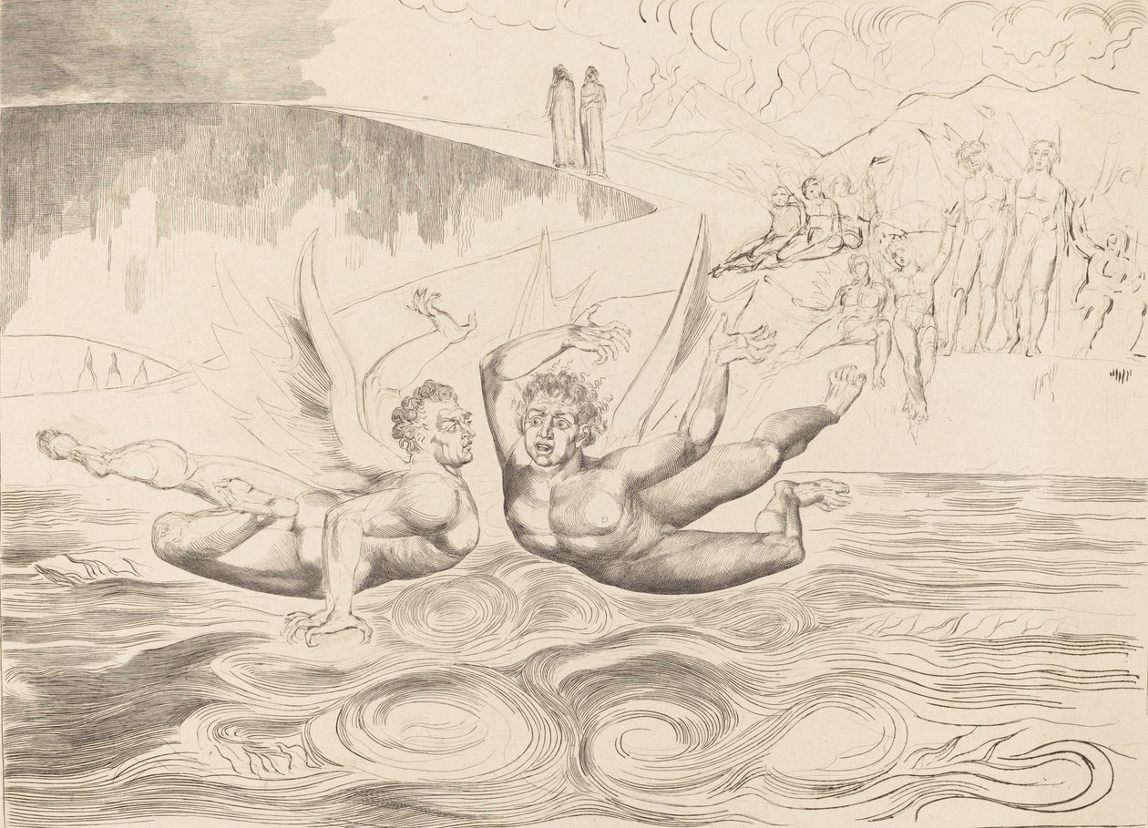 Sirkelen til de korrupte tjenestemennene, djevlene som ødelegger hverandre, 1827. av William Blake