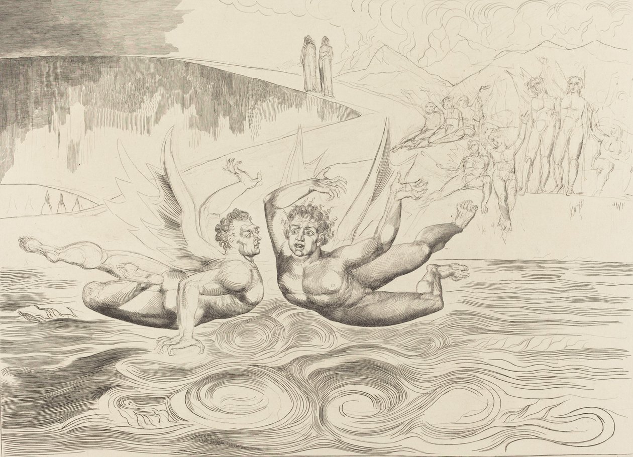 Sirkelen til de korrupte embetsmennene, djevlene som ødelegger hverandre, 1827. av William Blake