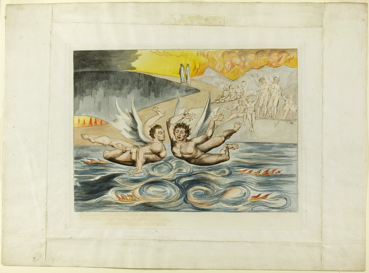 Kretsen av de korrupte tjenestemenn; djevlene som ødelegger hverandre. Inferno, canto XXII. av William Blake