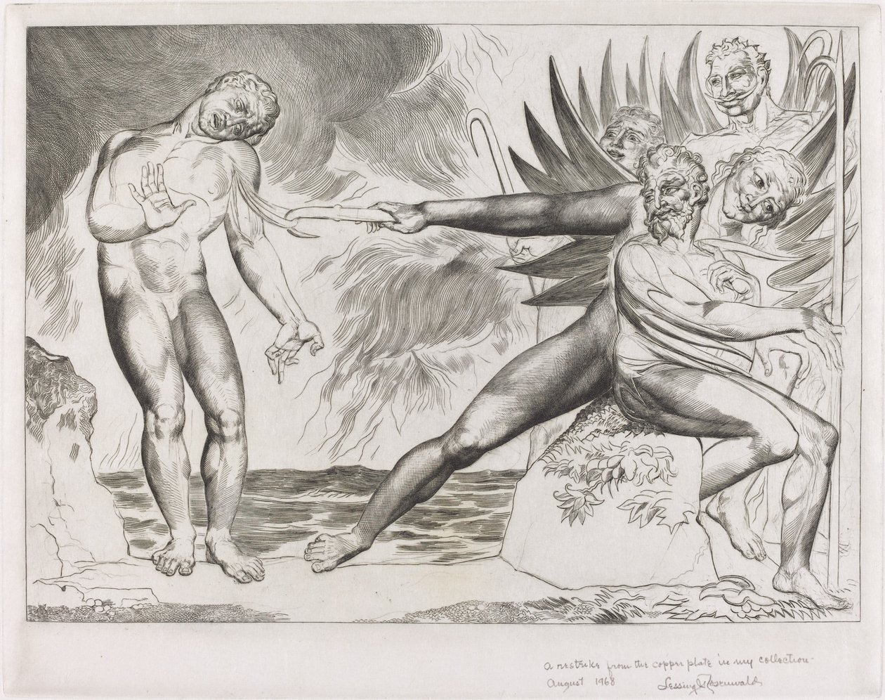 Sirkelen til de korrupte tjenestemenn, djevlene som plager Ciampolo, 1827. av William Blake