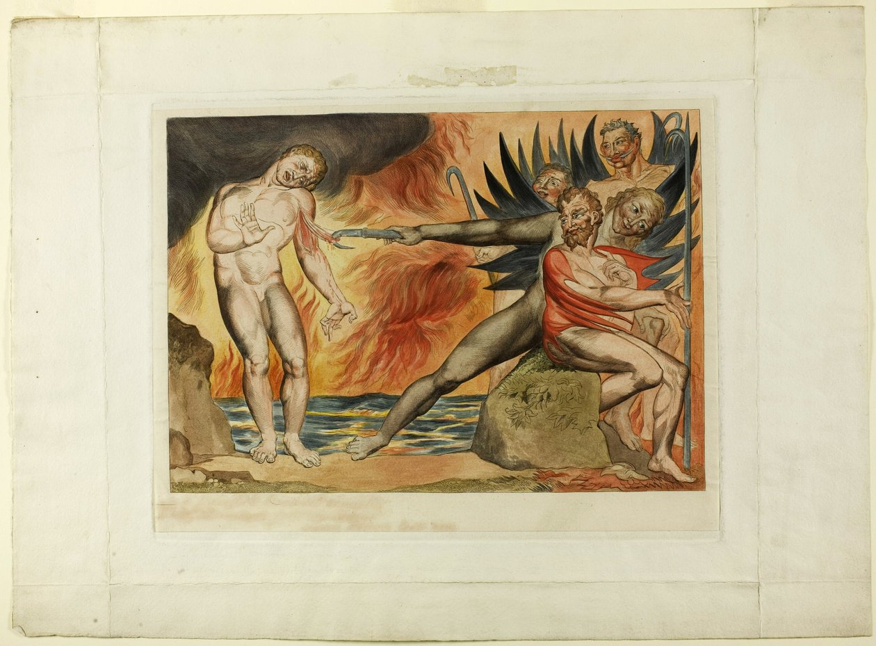 Kretsen av de korrupte tjenestemenn; the Devils Tormenting Ciampolo. Inferno, canto XXII av William Blake