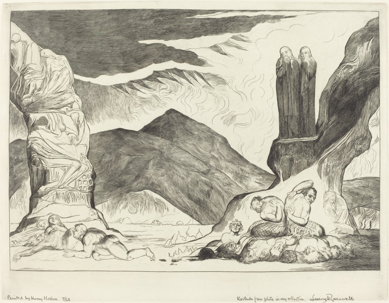 The Circle of the Falsifiers; Dante og Virgil dekker nesen på grunn av stanken av William Blake