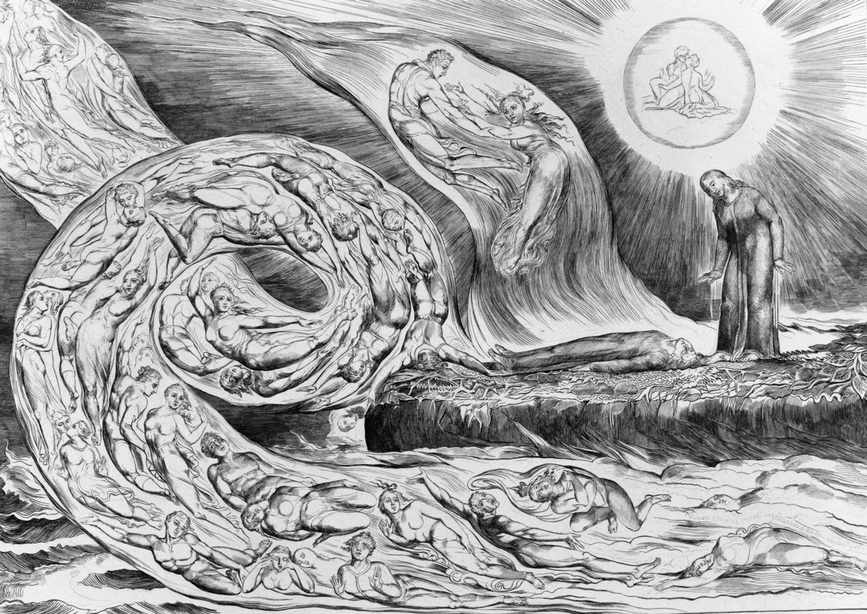 De vellystiges krets: Paolo og Francesca, fra Dantes Den guddommelige komedie (Inferno) av William Blake