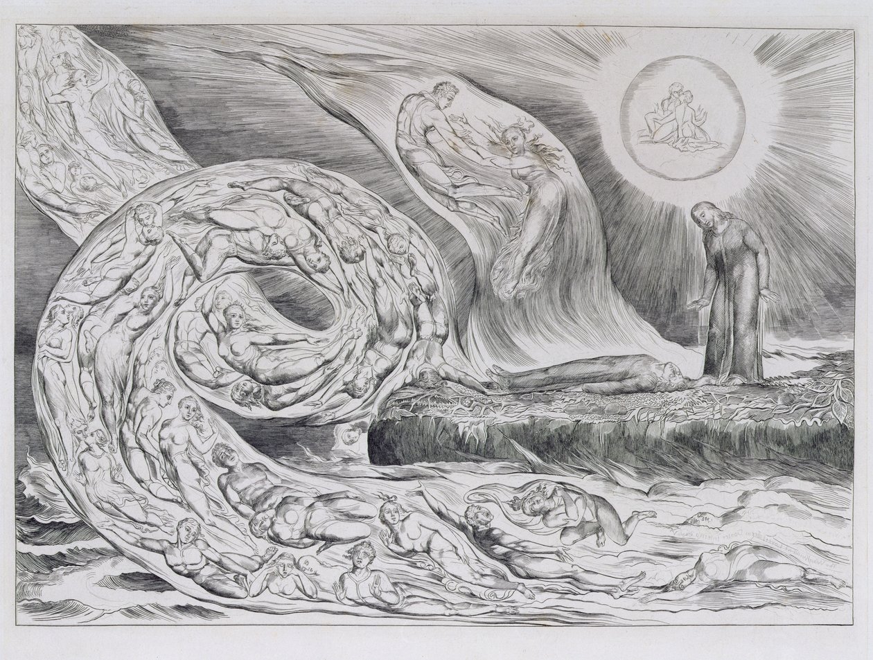 'The Circle of the Lustful', illustrasjoner av Dantes guddommelige komedie av William Blake