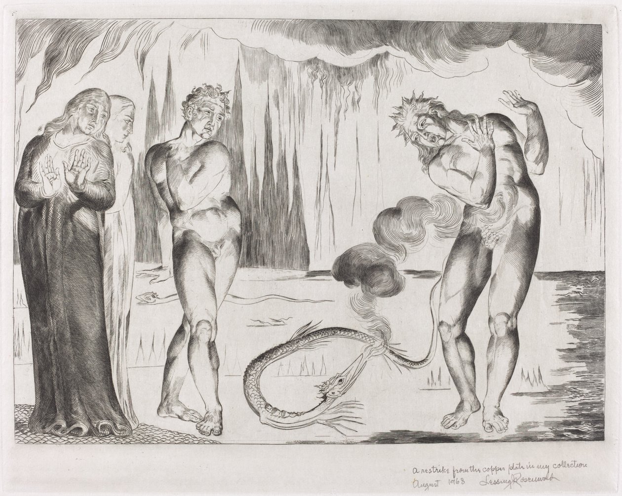 Tyvenes sirkel, Buoso Donati angrepet av slangen, 1827. av William Blake