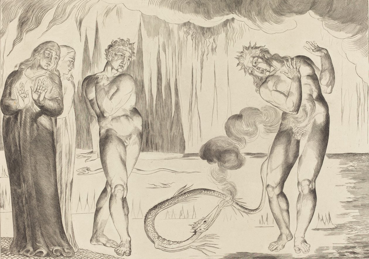 Tyvenes sirkel, Buoso Donati angrepet av slangen, 1827. av William Blake