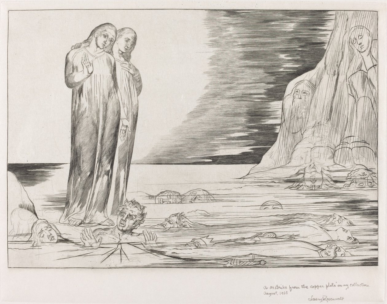 Forrædernes sirkel; Dantes fot slår Bocca degli Abbate av William Blake