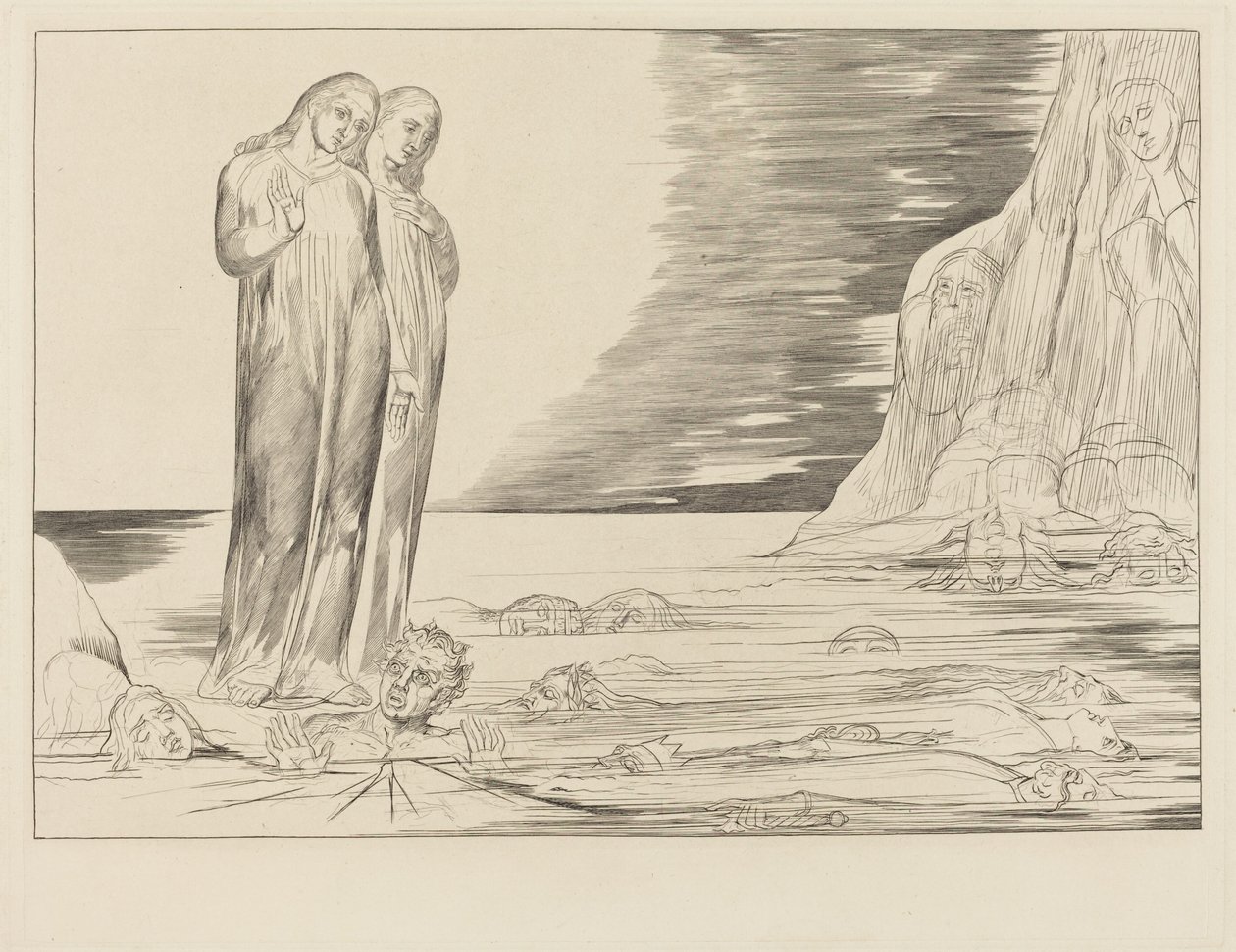 Forrædernes krets; Dantes fot treffer Bocca degli Abbate av William Blake