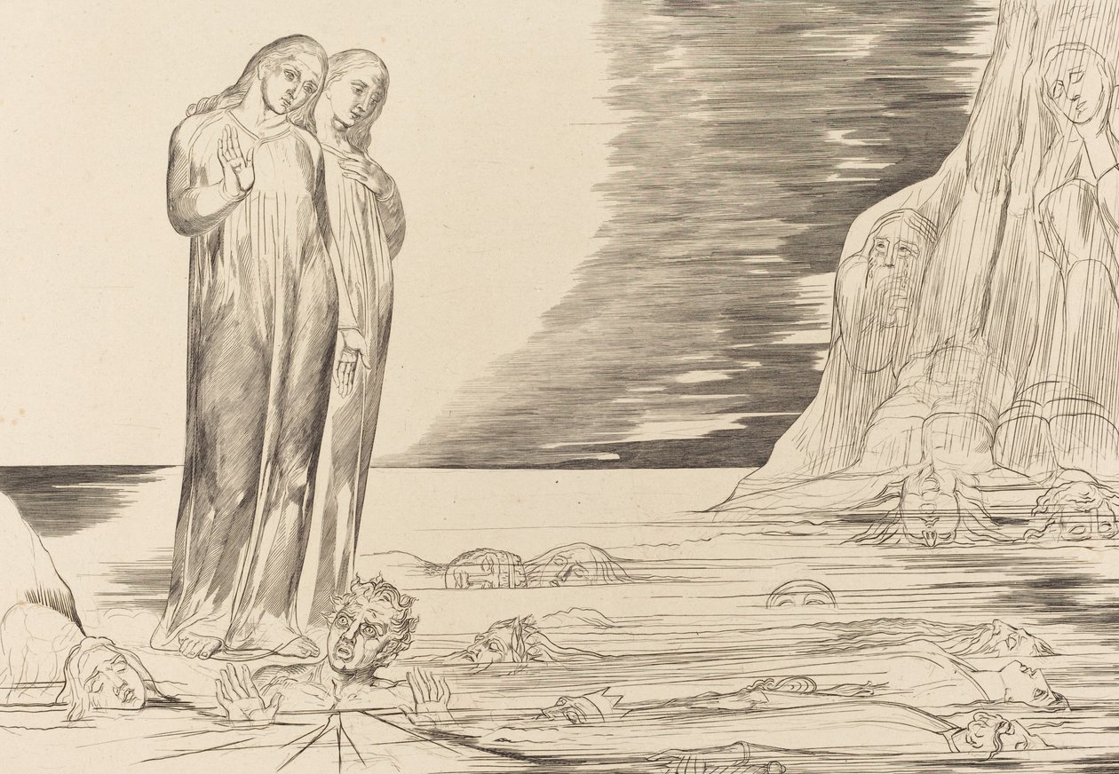 The Circle of the Traitors, Dantes fot slår Bocca degli Abbate, 1827. av William Blake