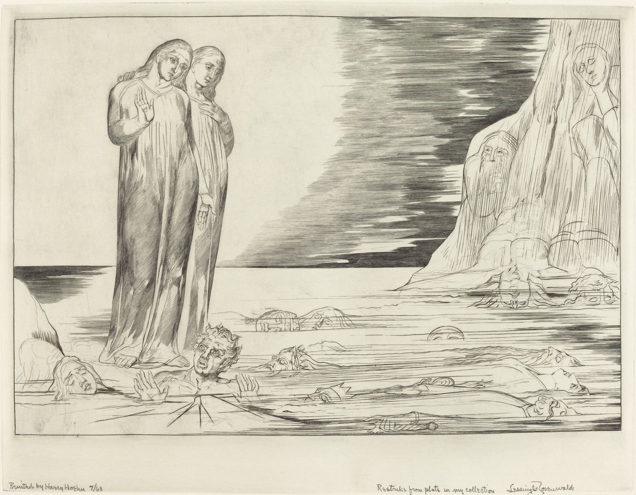 The Circle of the Traitors, Dantes fot slår Bocca degli Abbate, 1827. av William Blake