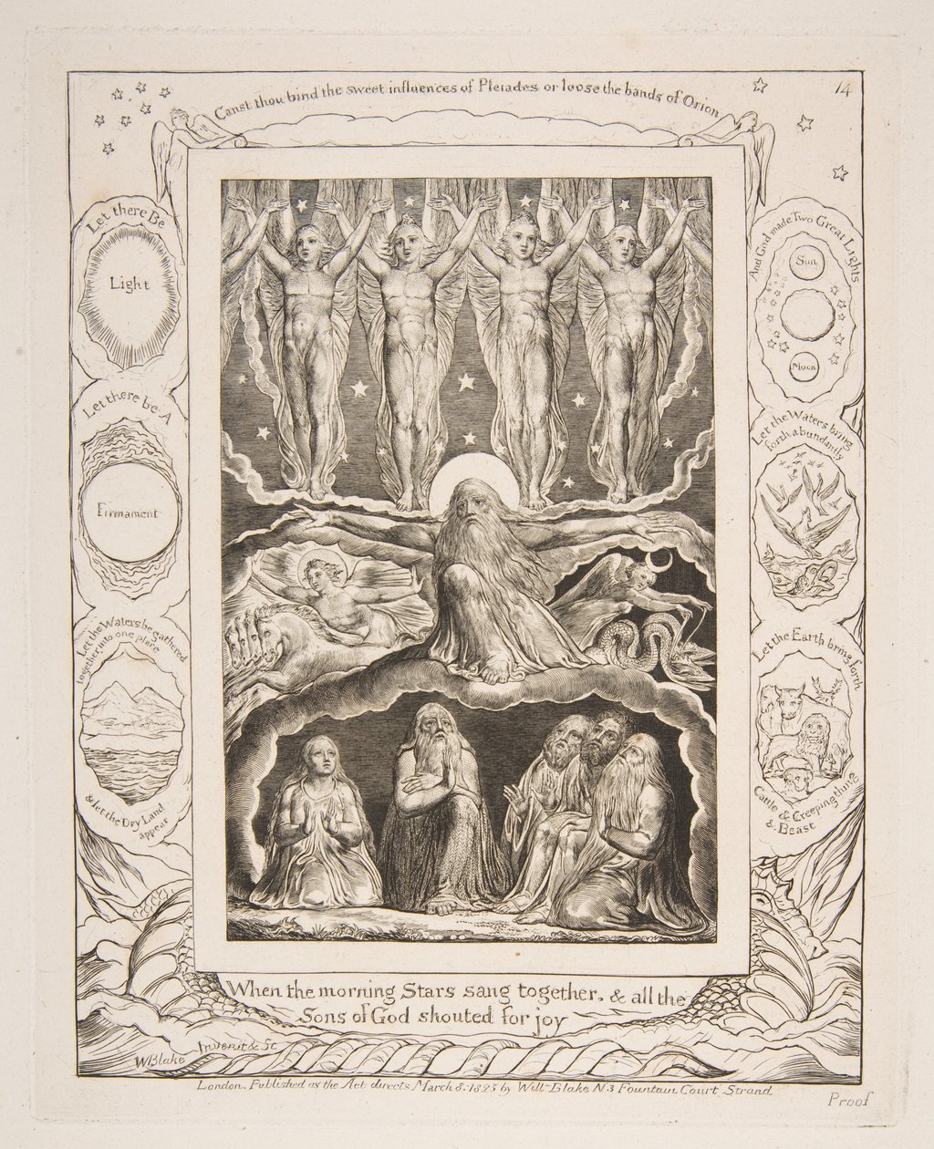 Skapelsen, fra illustrasjoner av Jobs bok, 1825-26. av William Blake