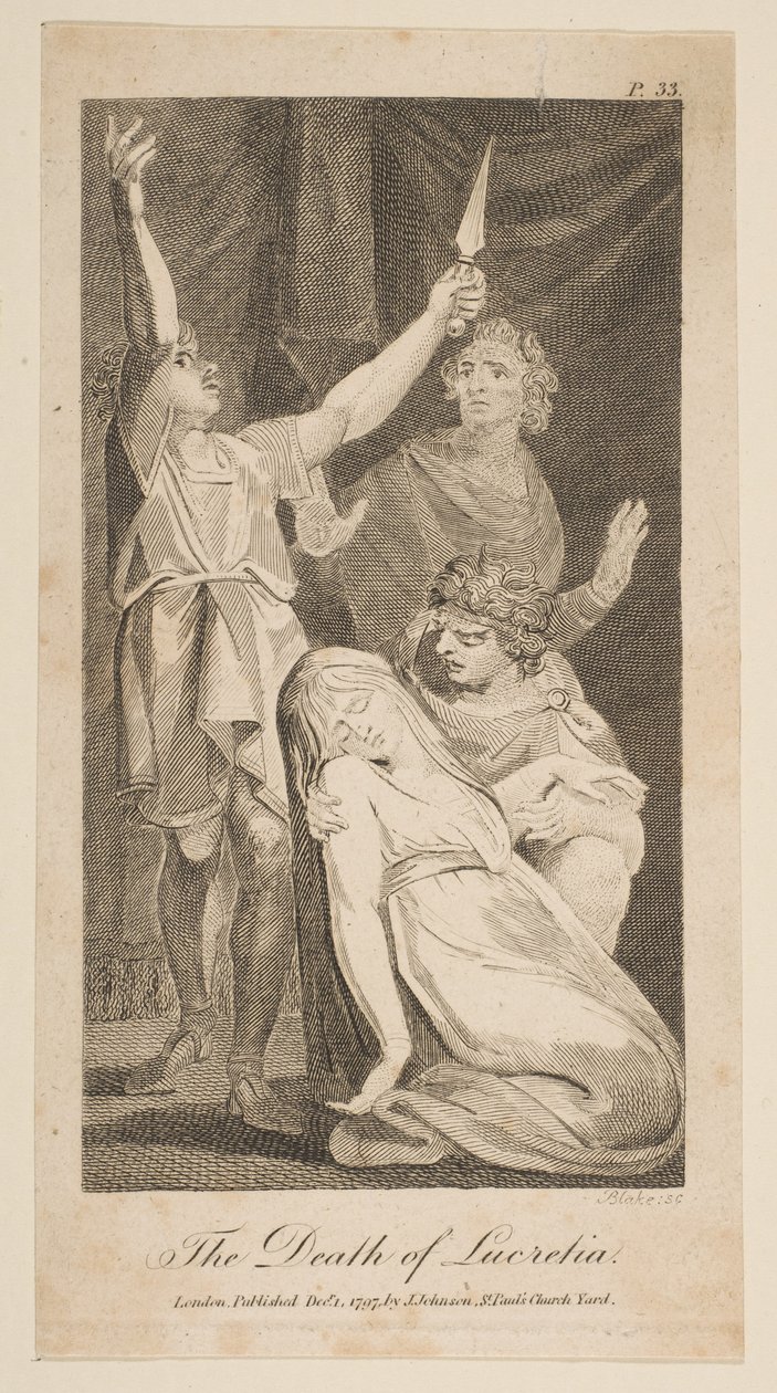 Lucretias død, fra Allens nye og upartiske romerske historie, 1797. av William Blake