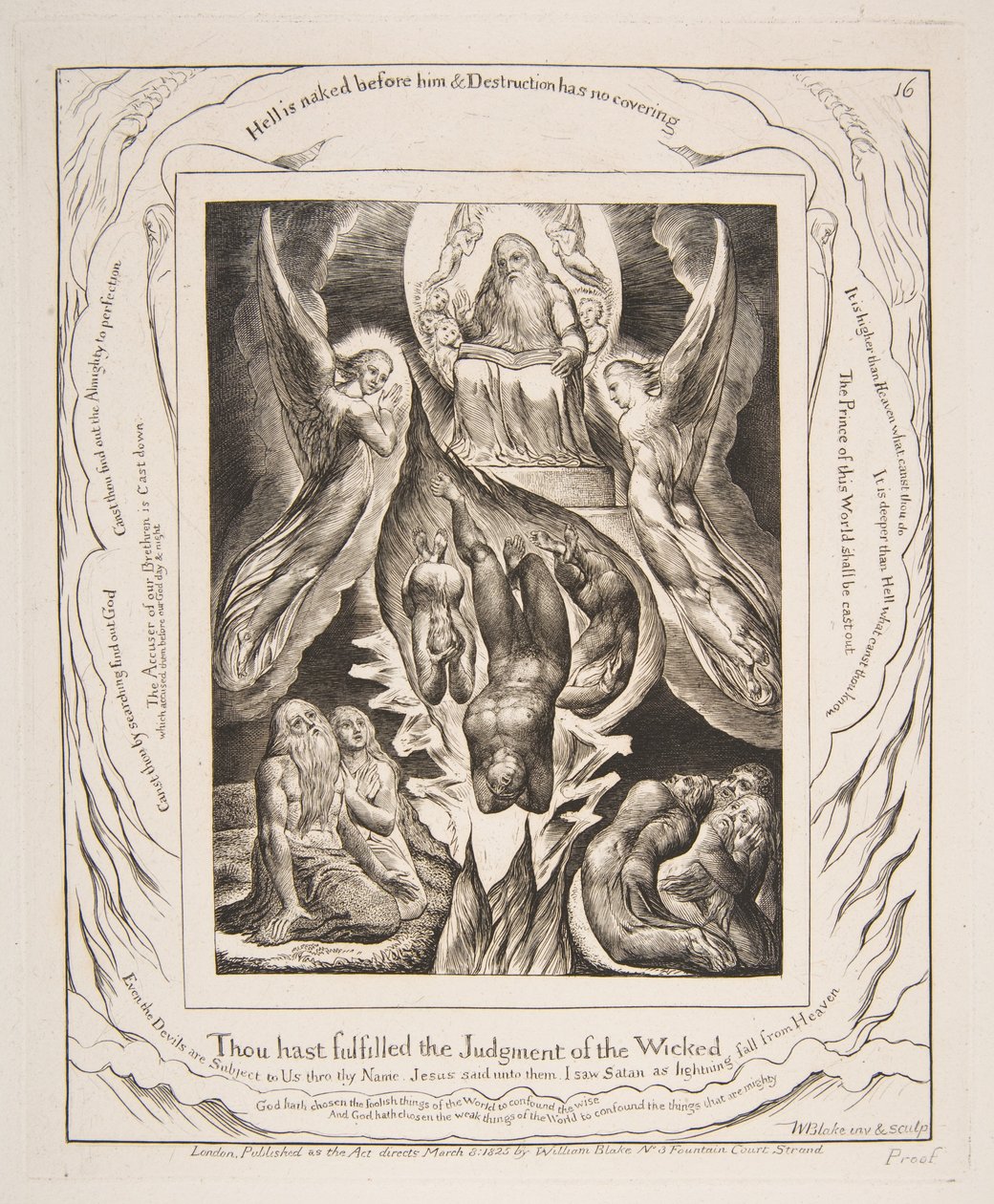 Satans fall, fra illustrasjoner av Jobs bok, 1825-26. av William Blake