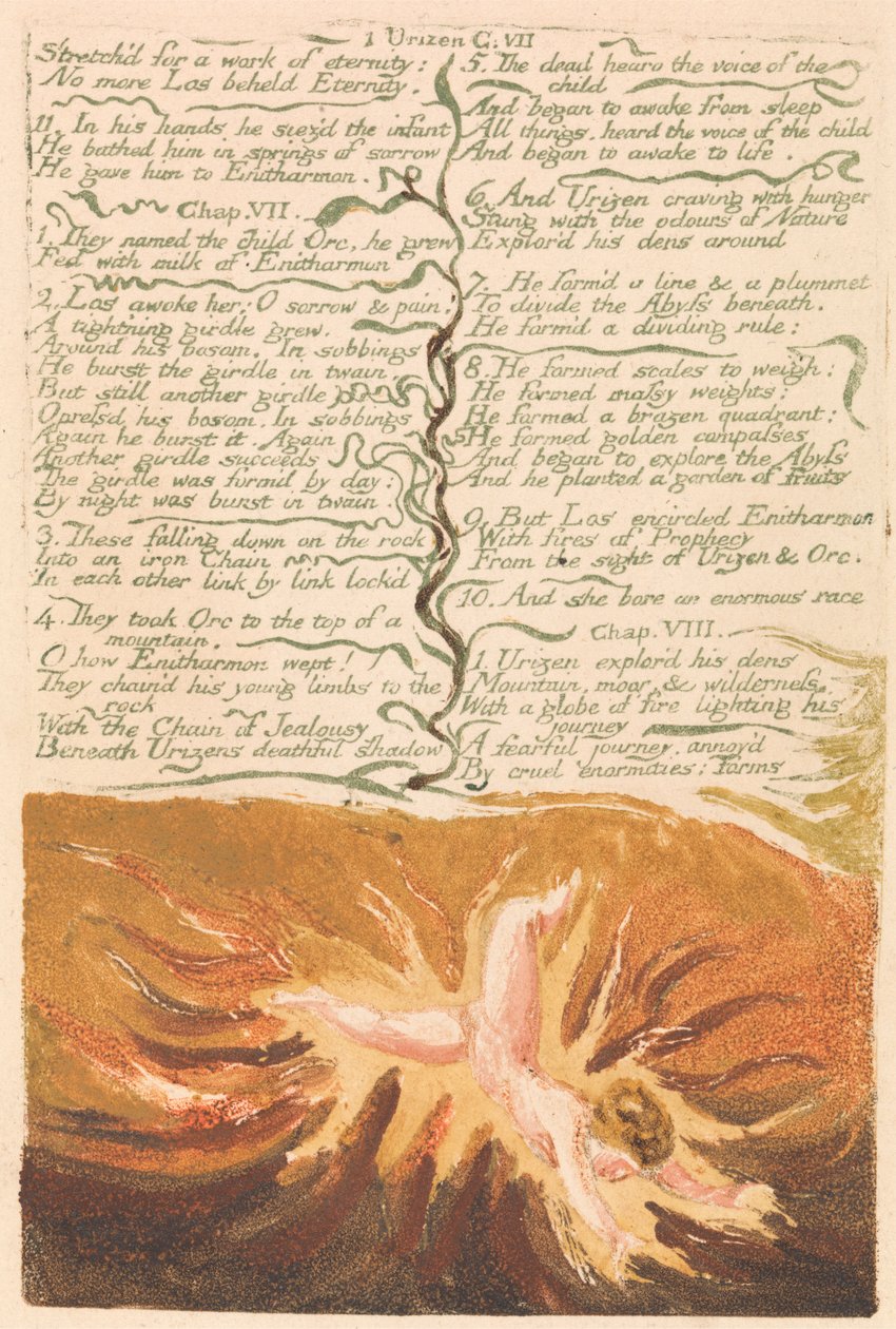 Den første boken til Urizen, plate 19, "Strekk for et evighetsverk ...." (Bentley 20) av William Blake
