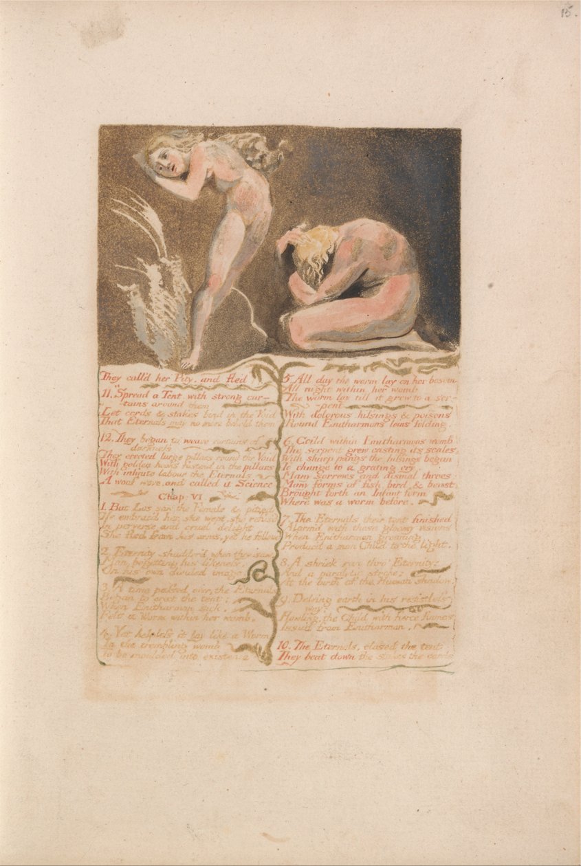 Den første boken til Urizen, plate 19, de kalte henne medlidenhet og flyktet... (Bentley 19) av William Blake