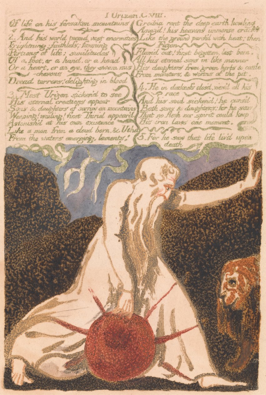 Den første boken til Urizen, Plate 20, "Av liv forlatte fjell ...." (Bentley 23) av William Blake