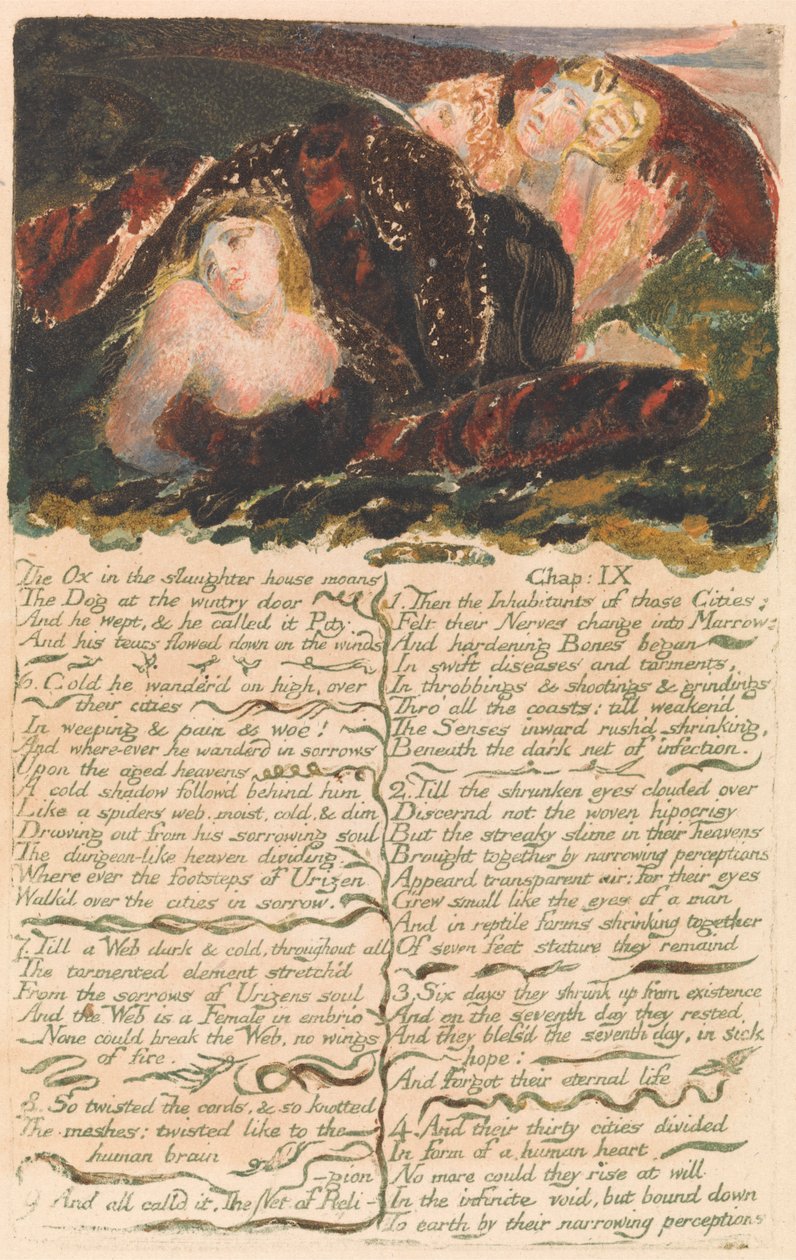 The First Book of Urizen, Plate 23: "Oksen i slakteriet stønner . . . ." (Bentley 25) av William Blake