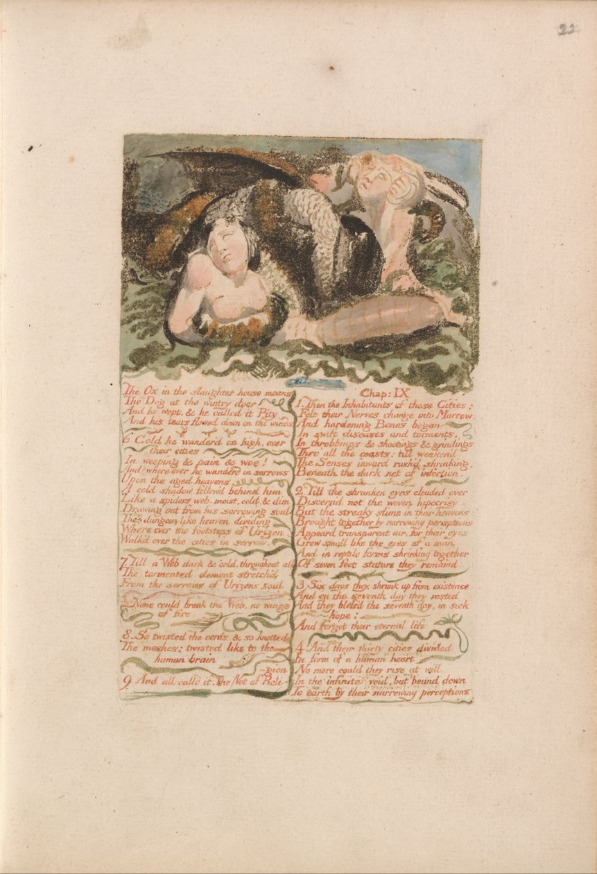 Den første boken til Urizen, plate 26, Oksen i slakteriet stønner.... (Bentley 25) av William Blake