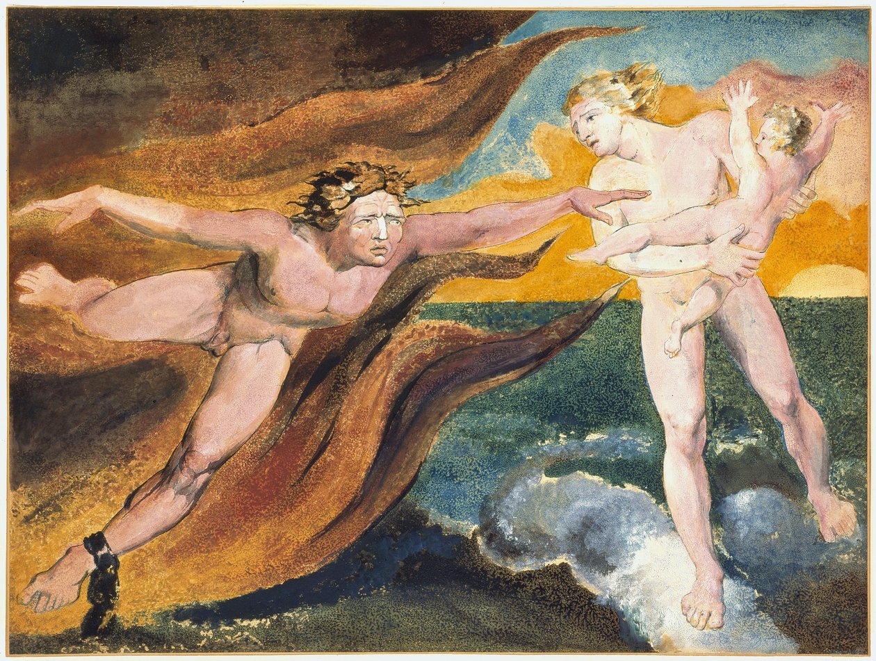 De gode og onde englene som kjemper for å ha et barn, 1795 av William Blake