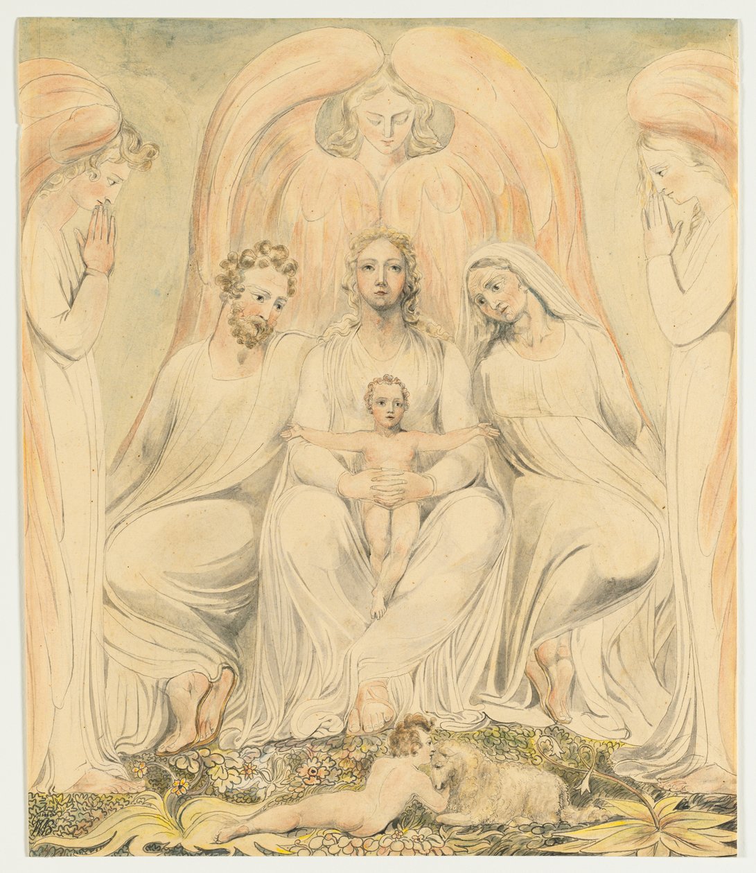 Den hellige familie også kjent som Kristus i sannhetens fang, ca. 1805. av William Blake