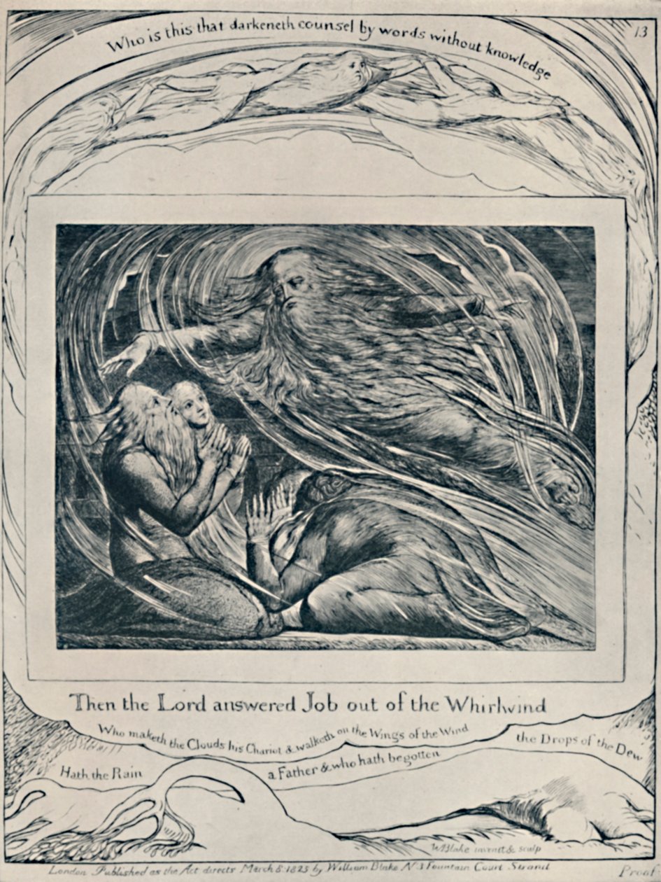 Herren svarer jobb ut av virvelvinden. Fra Job., c1780-1820, 1923 av William Blake