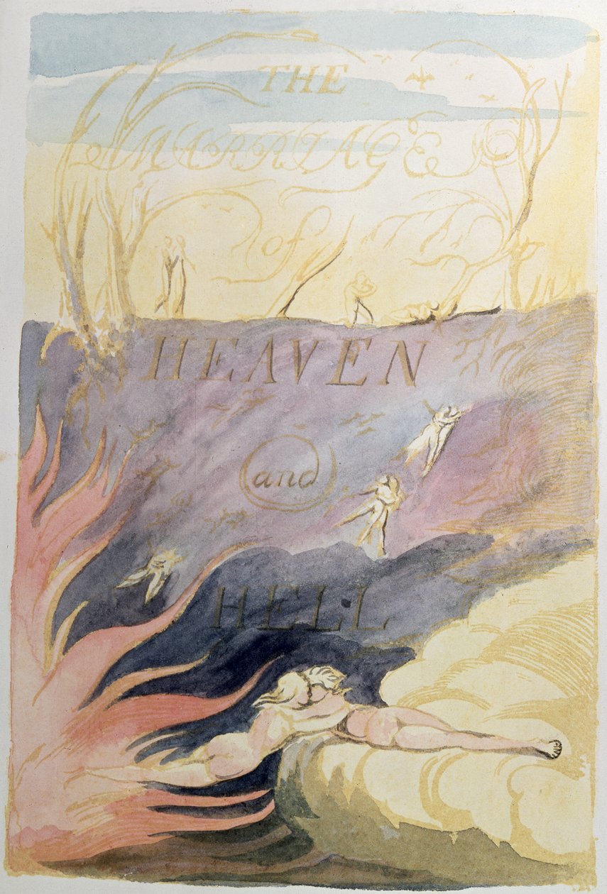 Ekteskapet mellom himmel og helvete; tittelblad, 1790-93 (relieff-etsing tonet med wc) av William Blake