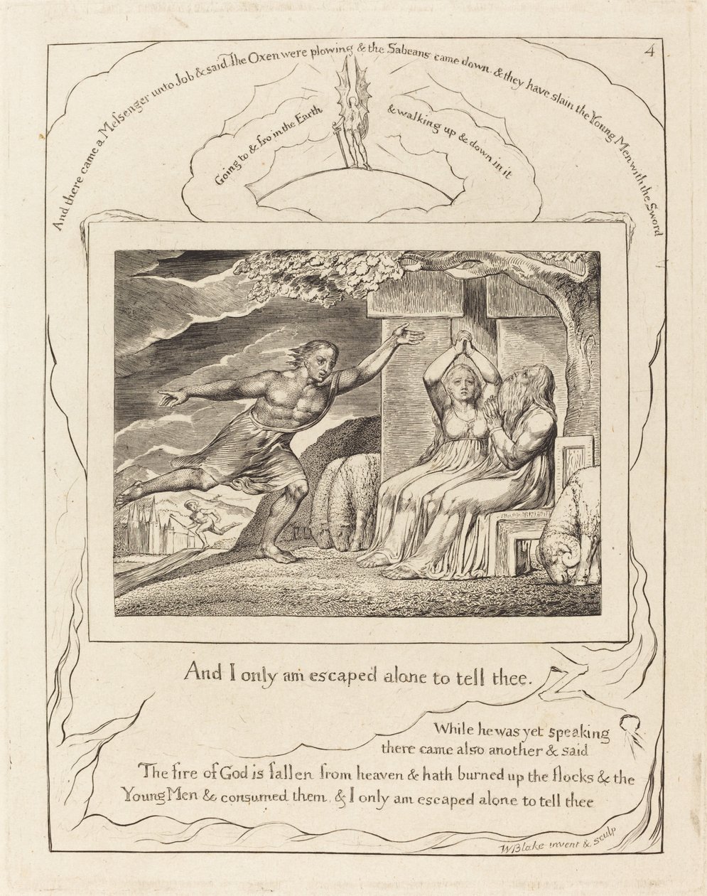 Sendebudene forteller Job om hans ulykker av William Blake