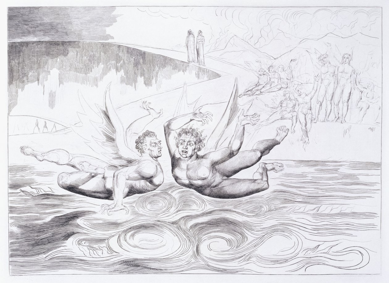 Den seksfotede slangen angriper Agnolo Brunelleschi, ca. 1824-1827 av William Blake