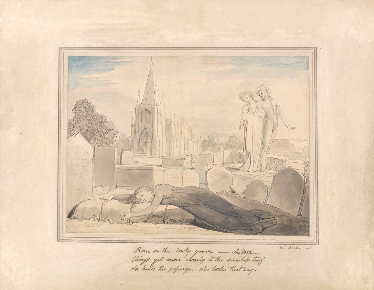 Enken omfavner mannen sin%27s Grave av William Blake