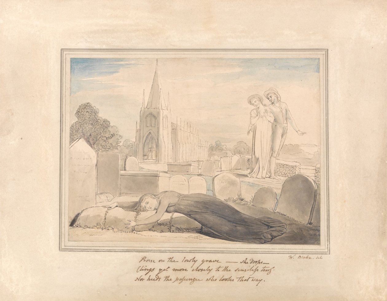 Enken som omfavner sin manns grav av William Blake